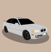 an illustration of a white car on a beige background
